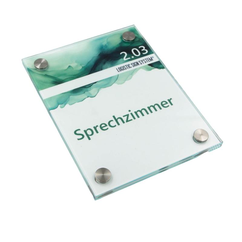 Tuerschild VITRUM B aus Glas fuer Buero Vitrum B 130 170 mm
